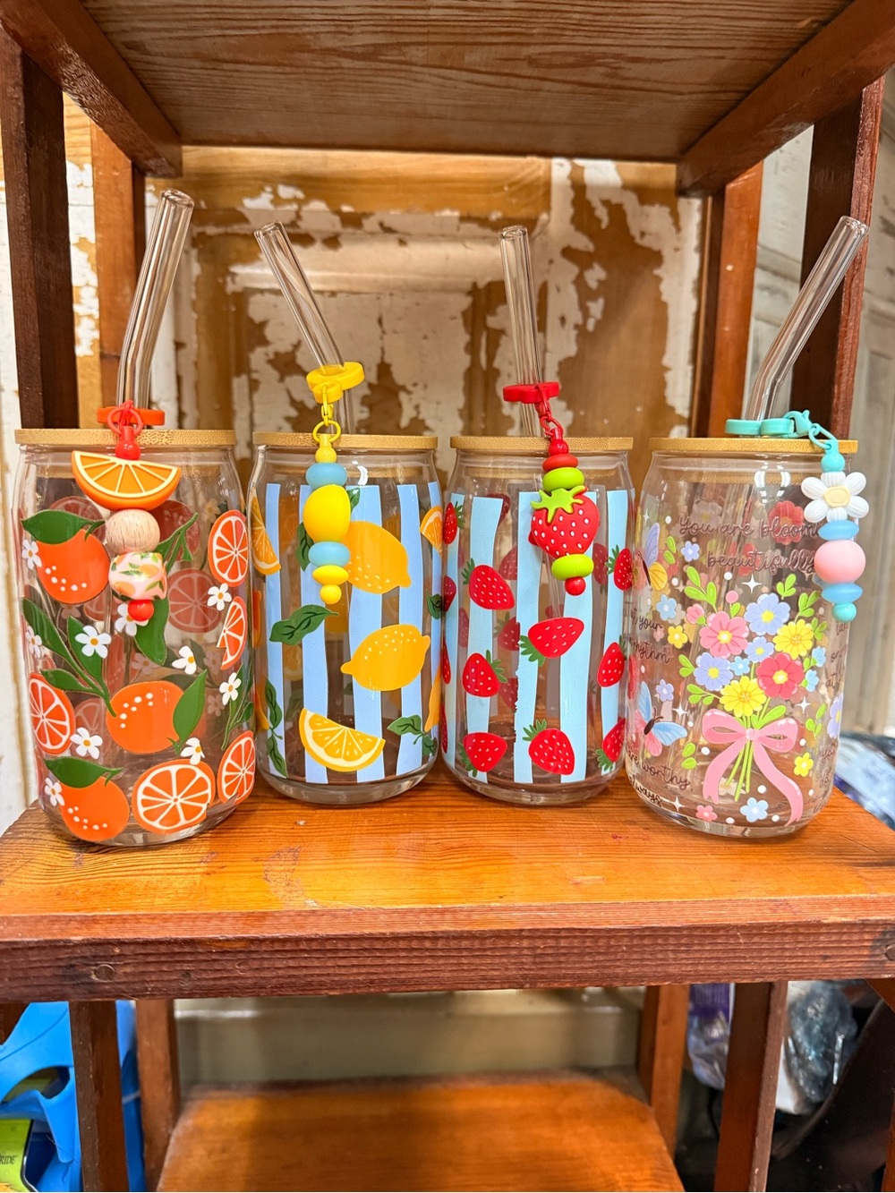 Custom Made 16 oz glasses with straw